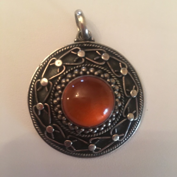 Amber and Sterling Pendant - Picture 1 of 2